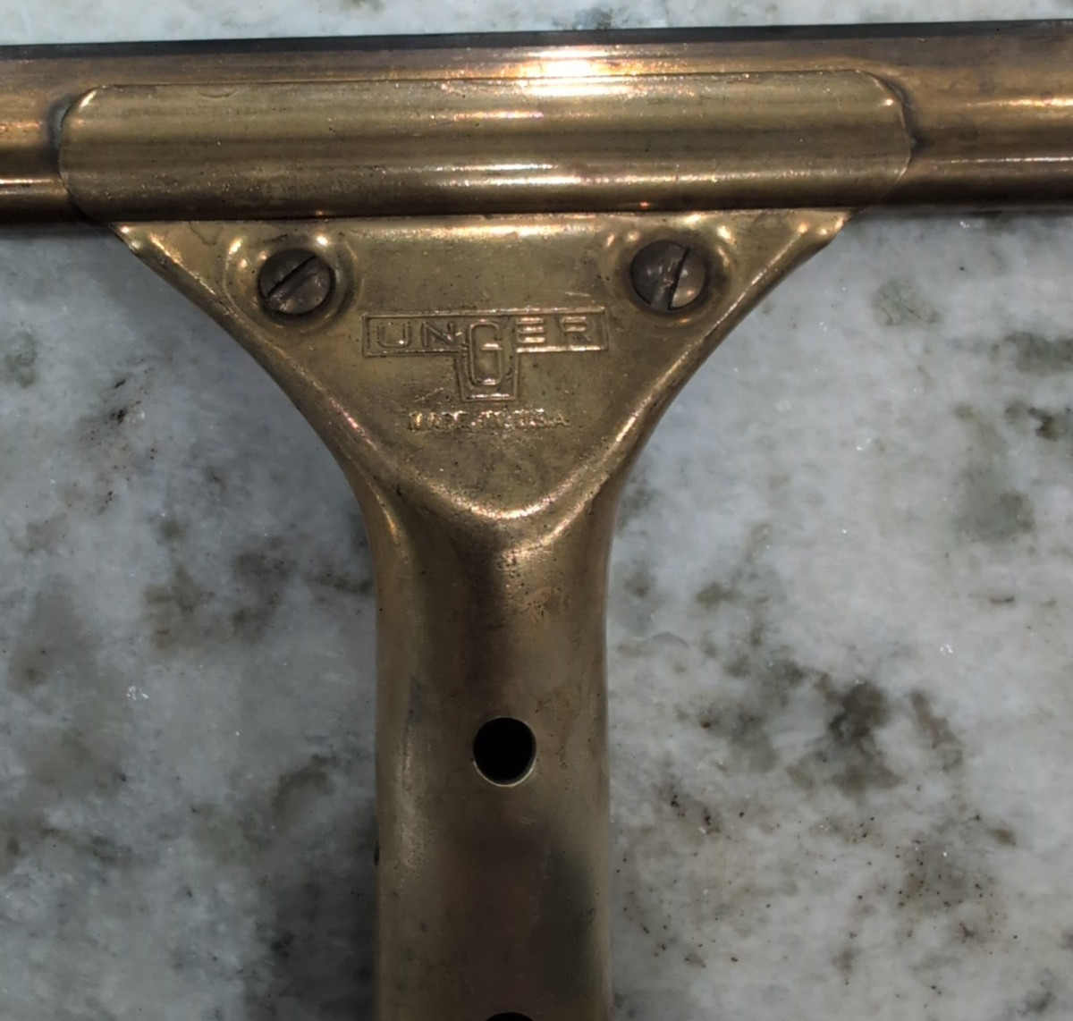 Vintage UNGER Brass Handle Squeegee 17.5"  Window Cleaner Washing Drying USA