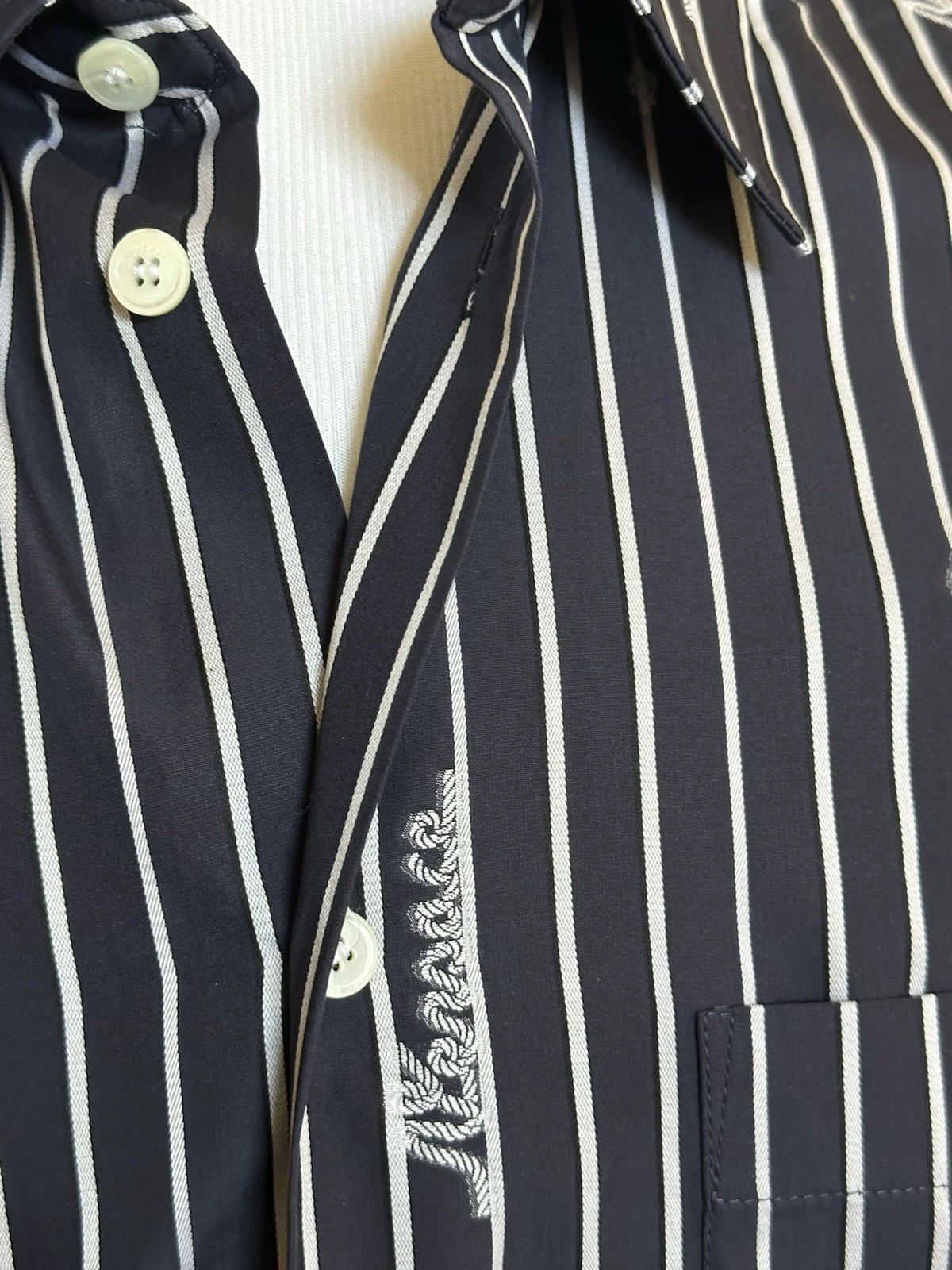 Camicia informale Versace blu stampa grafica taglia 54 101387 Made in Italy nuova con etichetta $1025