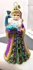 Vintage Noble Gems Peacock Santa Glass Ornament Kurt Adler 5.5" Tall