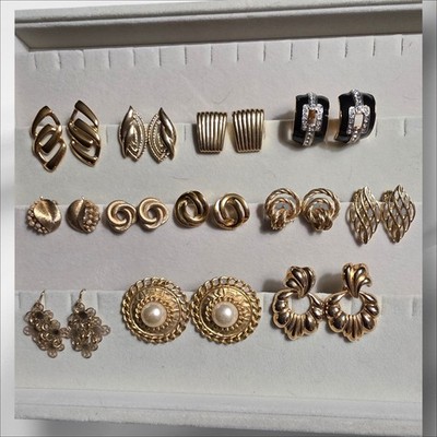 Vintage Monet Trifari Napier Lisner Clip Goldtone Earring Lot