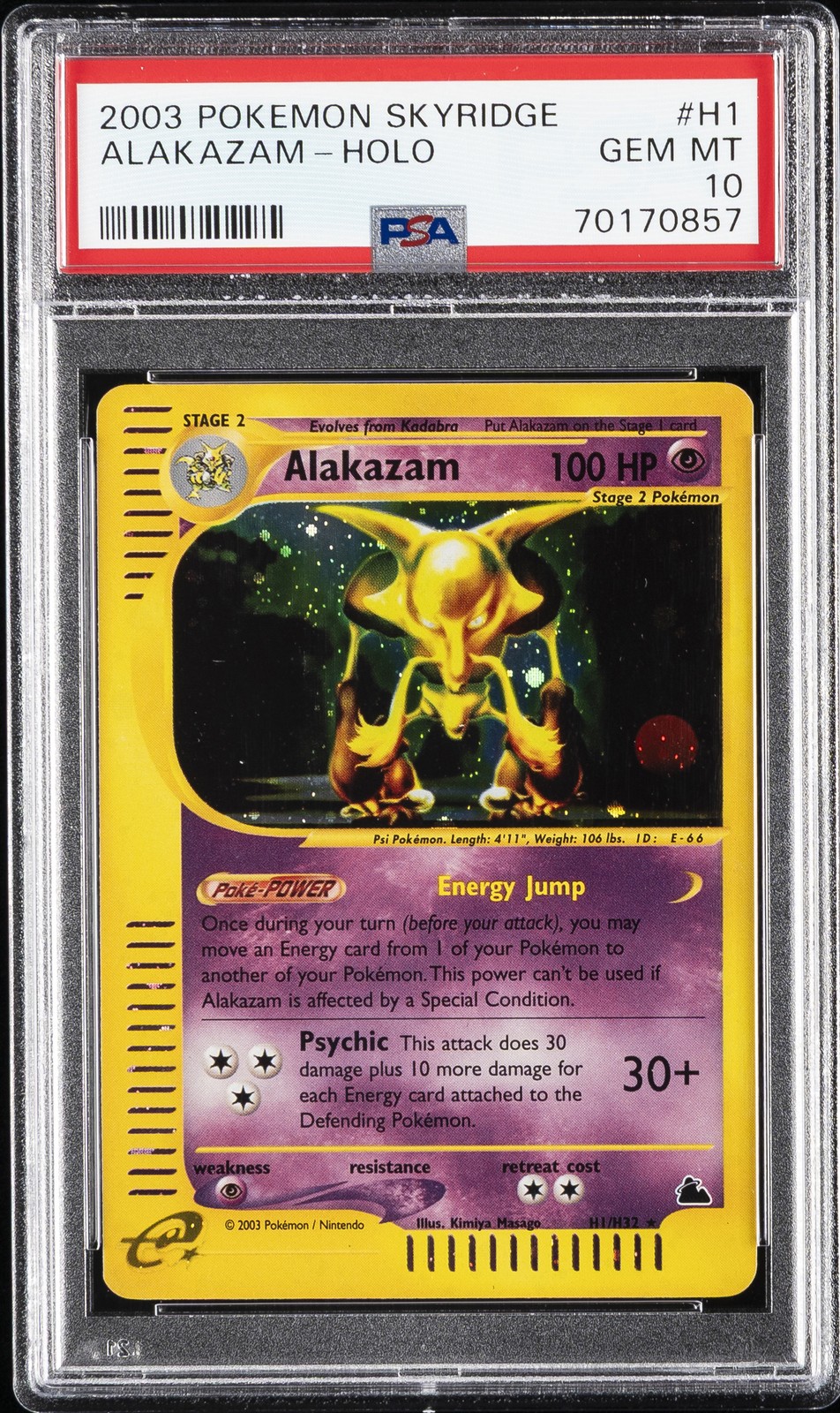 2003 POKEMON SKYRIDGE #H1 ALAKAZAM-HOLO PSA 10