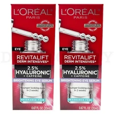 Loreal Revitalift 2.5% Hyaluronic + Caffeine Brightening Eye Serum 0.67 LOT OF 2