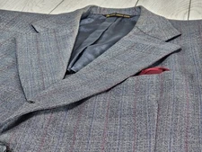 ! Hart Schaffner Marx Men's Silver Trumpeter Sport Coat 45 Grey w Red White Blue