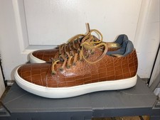 Donald J Pliner Cognac Prenton2 Sport Sneaker Mens Sz 10 Croc Embossed