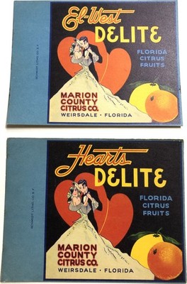 Vintage EL-WEST DELITE & HEARTS DELITE UNUSED CITRUS LABELS  1930's