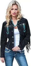 Native American Women Western Suede Leather Cowgirl Jacket Fringe Tassel  Beads