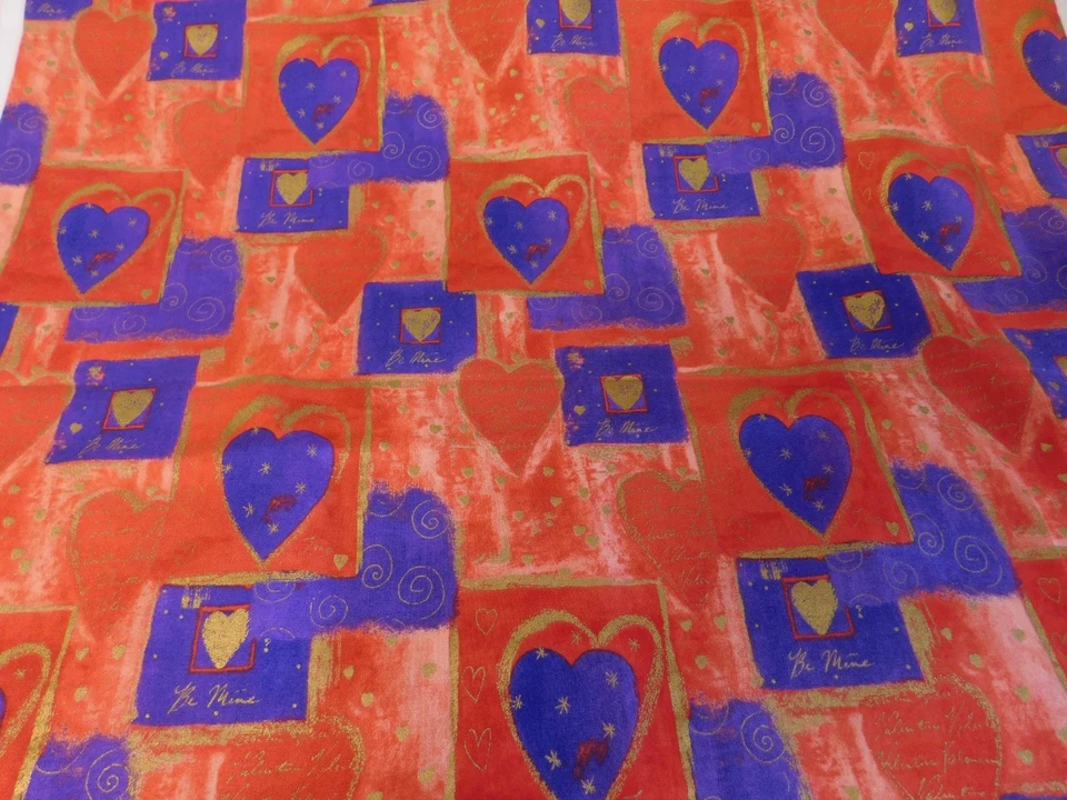 Tela Valentino Brother Brother Brother de 1 yarda, corazones rojos/púrpura/metálicos para acolchado Foto 2 de 4