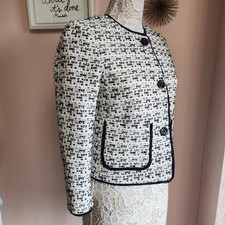 LKNW Ann Taylor Textured Tweed-Like navy White Blazer Jacket   Size 4