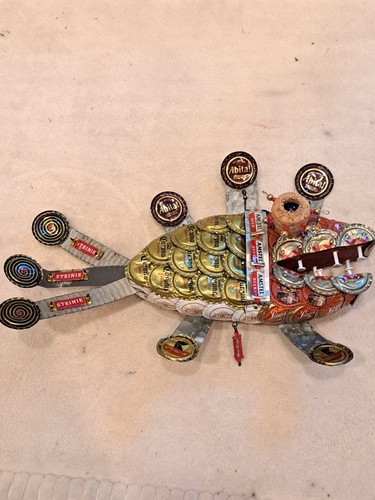 Beer Bottle Cap Fish Coastal Wall Art Beerakuda Large One of a Kind Art