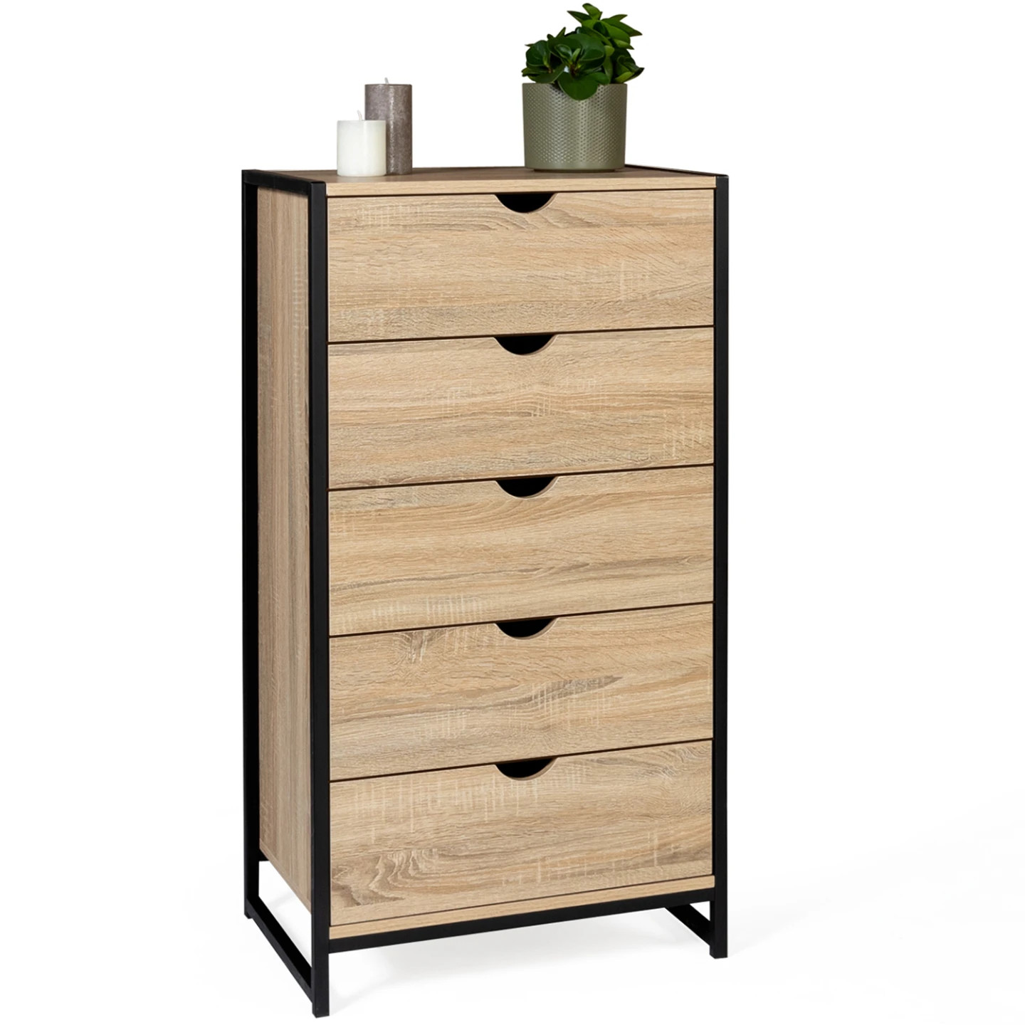 Chiffonnier 5 tiroirs DETROIT 60 cm en bois et métal noir