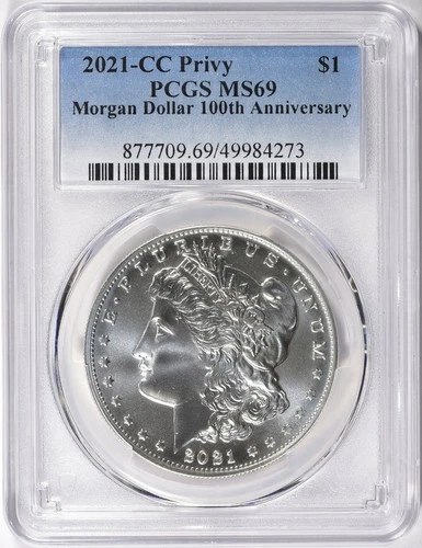 2021 CC Morgan Silver Dollar $1 Privy 100th Anniversary PCGS MS 69