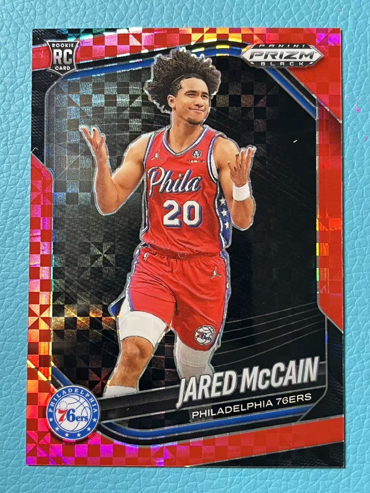 Jared Mccain 2024-25 Panini Prizm Black 55/75 Red Power Prizm RC 76ers #80