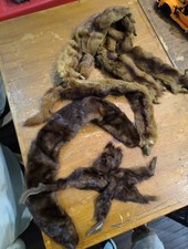Vintage/Antique Natural Brown 2 Mink Whole Pelt Stole Scarf Real Fur