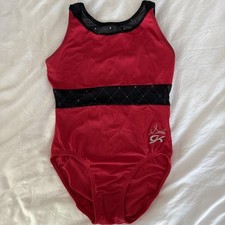 GK Suni CXL Leotard Child Extra Large Red Black Mesh Detail Gymnastics Dance