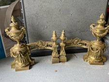 Antique Pair of Louis XVI Bronze Andirons Chenets Fireplace French France