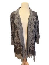 Johnny Was Crochet Lace XL Kimono Gray Open Front Waterfall Jacket With Ties