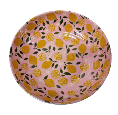 4-Samba Pink & Yellow Lemons Melamine Indoor/Outdoor Salad Pasta Bowl Set 8'' NEW