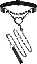 2PCS Black Choker Necklace for Women Leather Chokers Collar and Leash Set Goth S