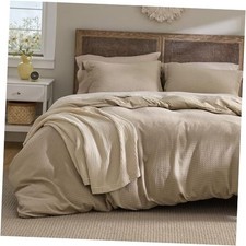 Luxury Waffle Duvet Cover King King 104" x 90" 00 - Khaki No Comforter 