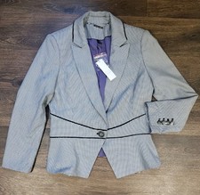 White House Black Market WHBM Black White Houndstooth Blazer Jacket Sz 4 Stretch