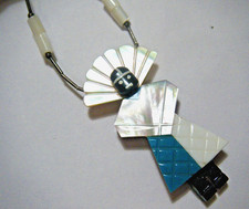 Vintage Navajo MOP Shell Coral Turquoise Kachina Doll Sterling Heishi Necklace