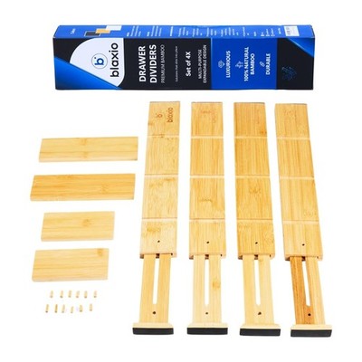 Blaxio Adjustable Drawer Dividers Pack of 4 with Inserts, Set Kitchen Bamboo
