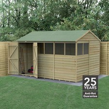Forest 4LIFE 12x8 Shed Reverse Apex Double Door 6 Windows Wooden Garden Shed