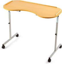 Curved Over Bed & Chair Table Adjustable Height & Width with Lockable Castors