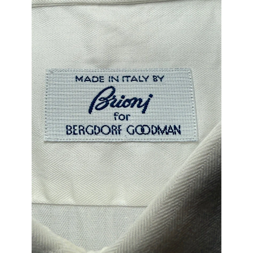 Brioni Bergdorf Goodman Mens 15/38 White Herringbone Dress Shirt Made Italy L/S - Image 4 of 4