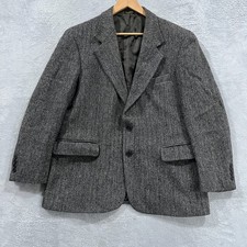 Vintage Harris Tweed 42S Gray Herringbone Scottish Wool Blazer Jacket Sport Coat