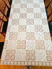 Large White & Beige Floral Lace Trim Rectangu...