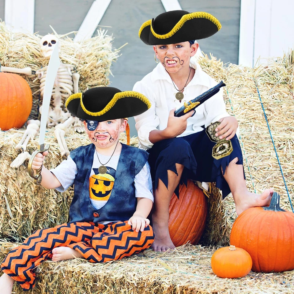 Sombrero pirata, sombrero tricornio pirata renacentista con parche en el ojo - Image 3 of 4