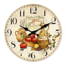 10/16 inch Vintage Provence Olive Oil Tomato Wooden Wall Clock Silent