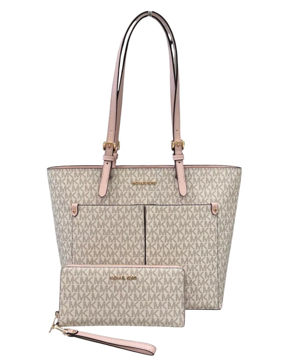 MICHAEL KORS JET SET TRAVEL MEDIUM TOTE SHOULDER BAG + WALLET MK