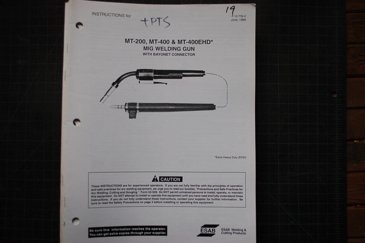 ESAB MT 200 400 MIG Welding Gun Parts Service Operator Manual repair owner book
