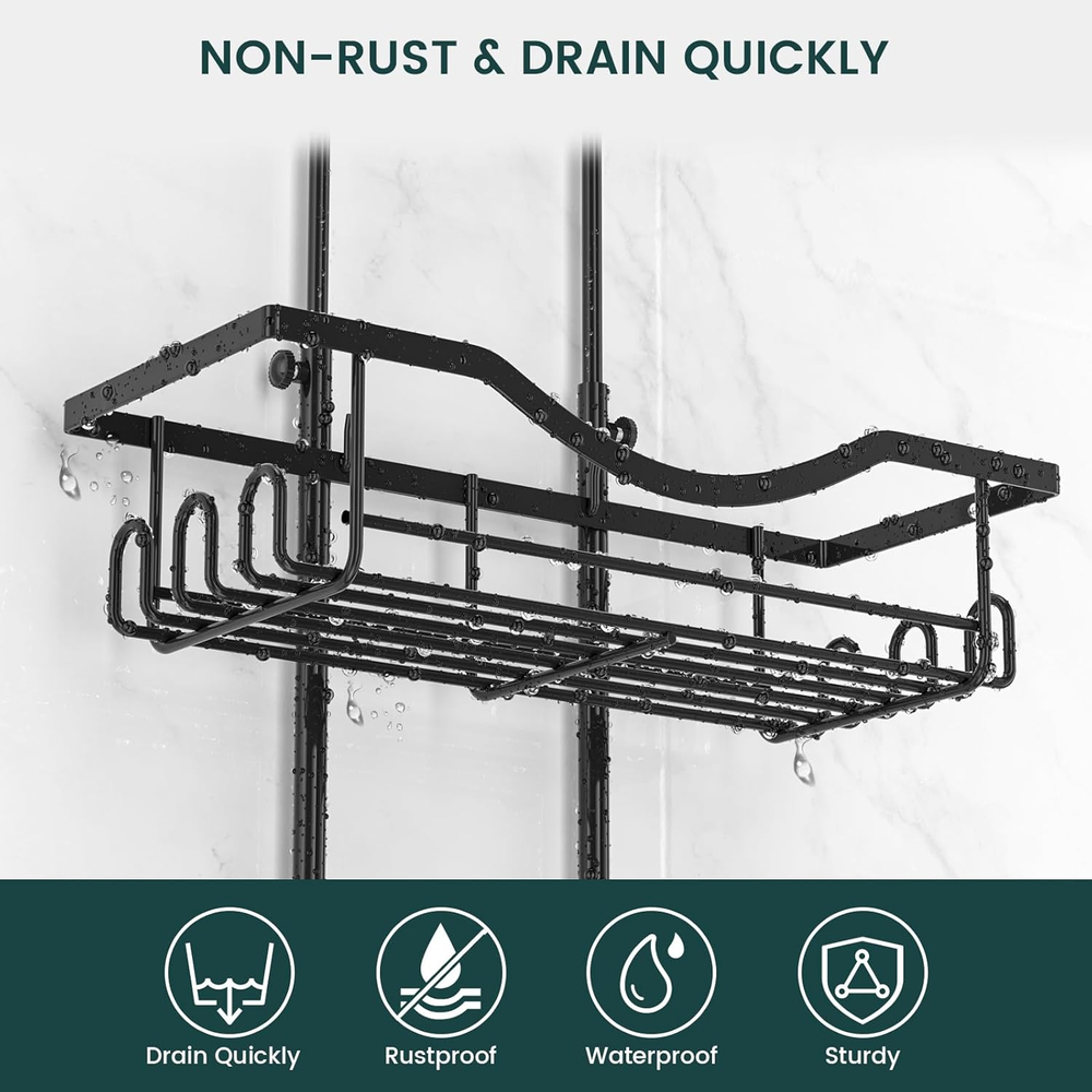 Adjustable Rustproof Extended Shower Caddy with Hanging Hook