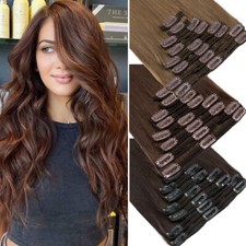 EXTRA THICK 170g Clip In Remy Human Hair Extensions Double Weft Full Head Brown