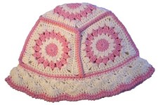 Pink Granny Square Crochet Bucket Hat NIB 7 Available NEW