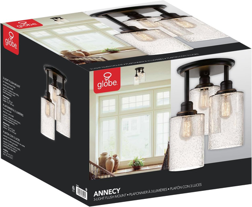 65904 3-Light Bronze Semi-Flush Mount Ceiling Light Fixture with Seeded Glass Sh - Picture 5 of 5