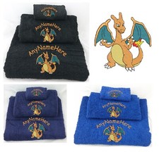 Charizard (Pokemon) Personalised Embroidered Towel set Choice of sizes & Colours
