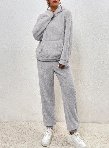 Ladies Hooded Fleece Fur Tops Nightwear Pants Pyjamas Teddy Bear Lounge Wear Set - Picture 10 of 22