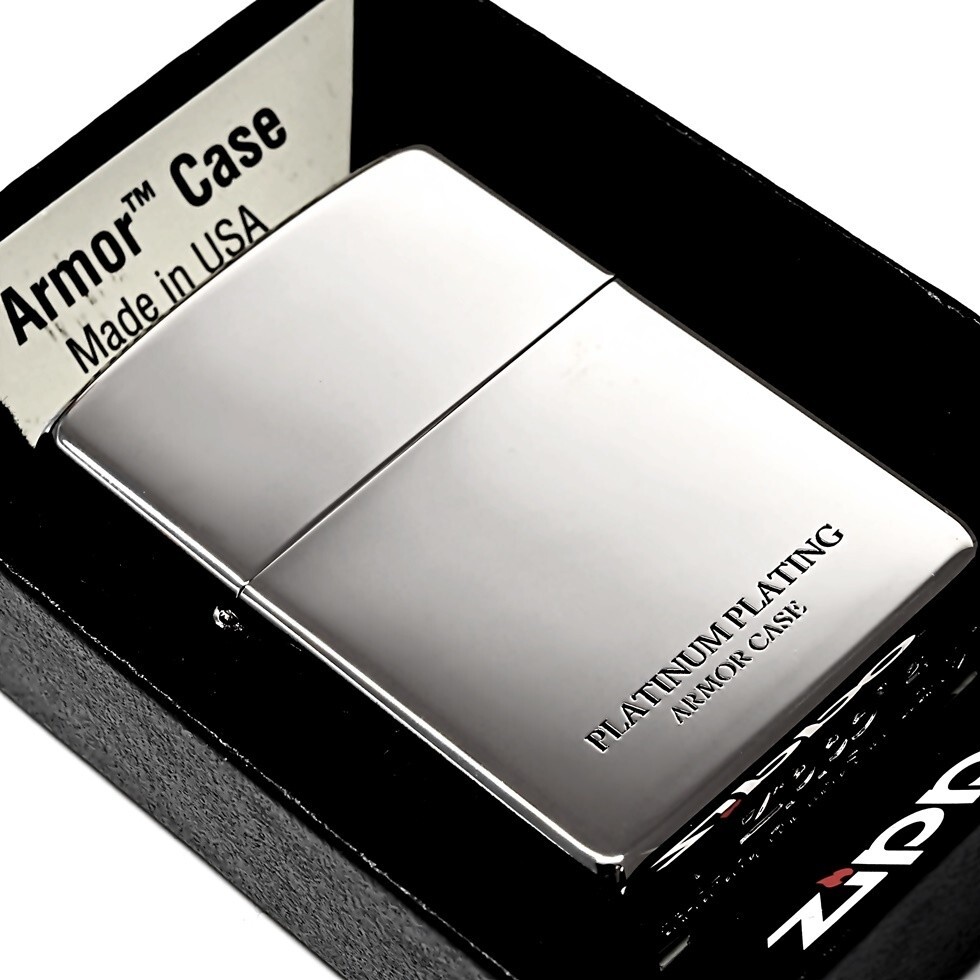 PREMIUM GIFT Armor Zippo 逆打ちプレミアケース付き Zippo Lighter Armor Case Platinum Plating Silver Side Logo