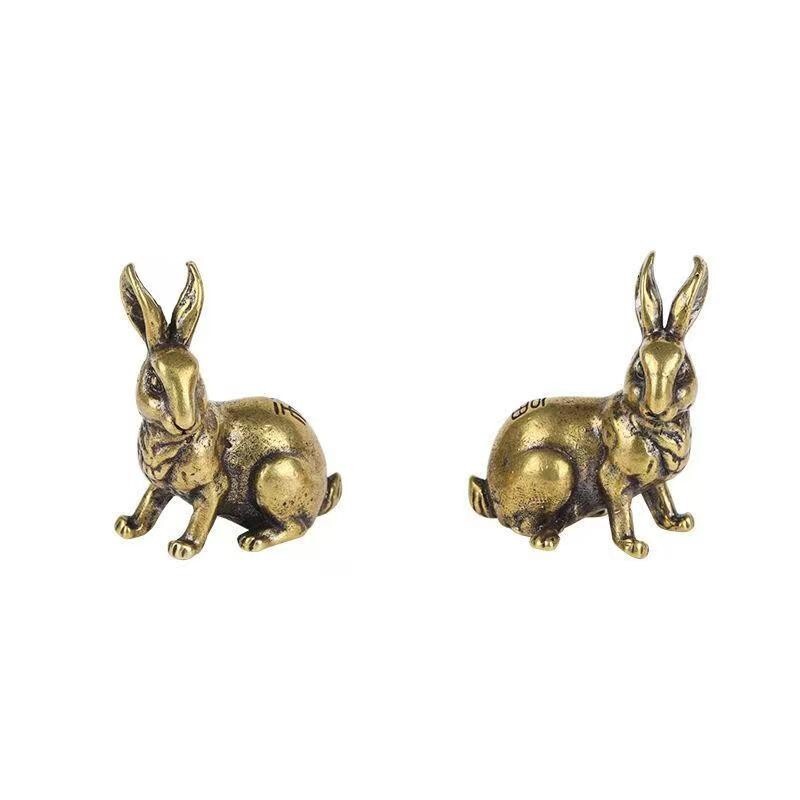 1 Pair Brass Rabbit Statue Ornaments Bunnies Decorative House Animal Statues