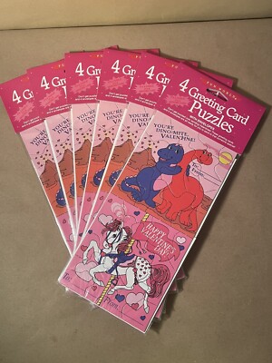 Vintage Fun World Valentines Greeting Card Puzzles Lot of 6 Packs of 4 New