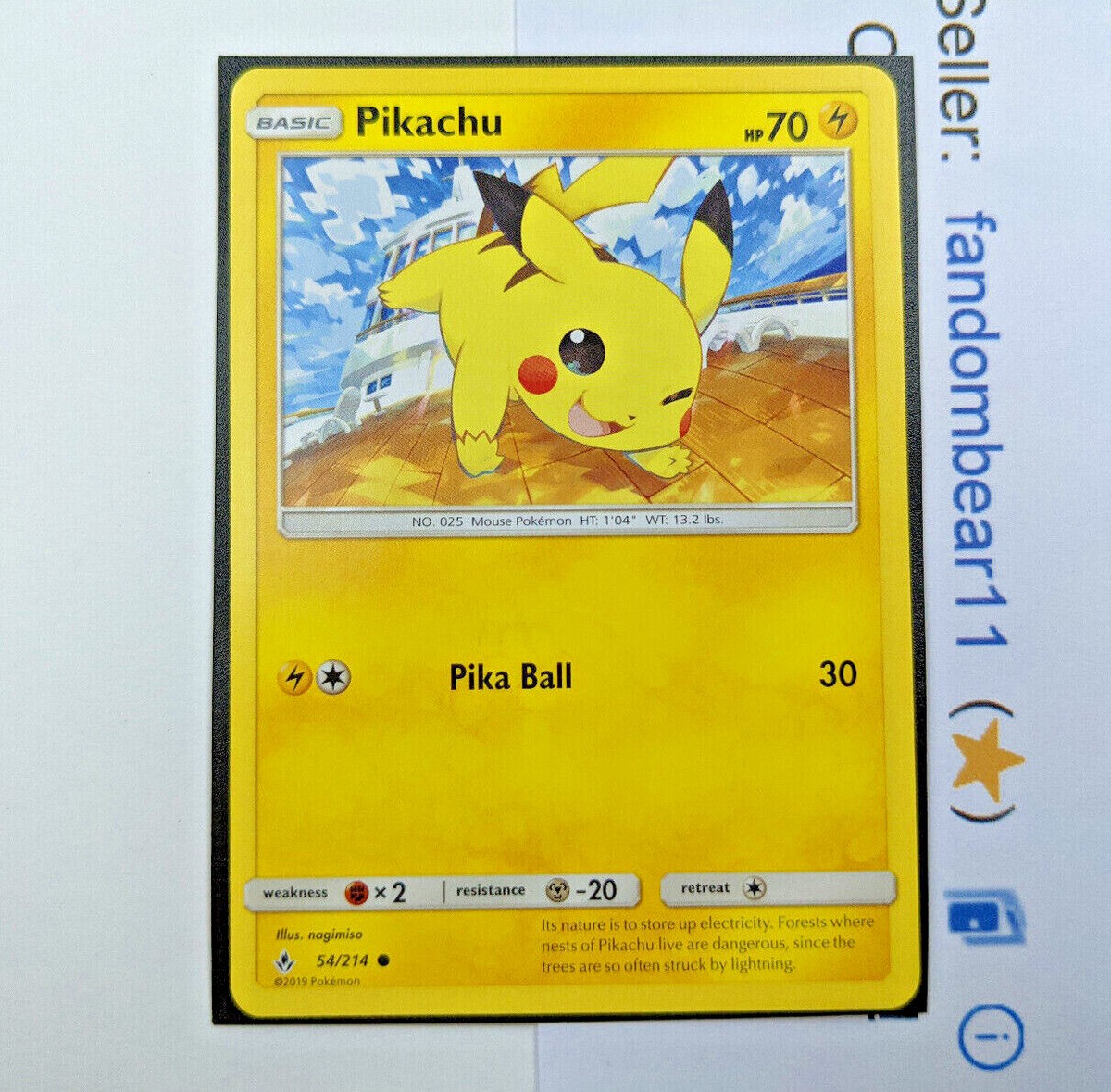 2019 Pikachu card 54/214 Sun & Moon Unbroken Bonds Non Holo