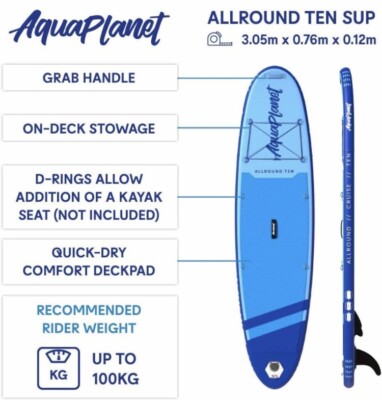 タカラエアーウェーブロッド127本 10,000→9,000値下げ Aquaplanet 10' Allround Ten Inflatable Stand Up Paddle Board - 10