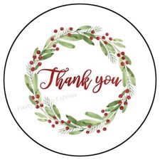 THANK YOU CHRISTMAS WREATH ENVELOPE SEALS LABELS STICKERS PARTY FAVORS