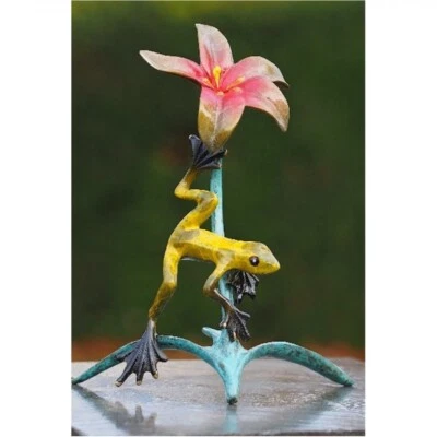 FROSCH mit BLUME aus BRONZE NEU FROSTFEST FRÖSCHE DEKO TIERE TIERWELT BOAN-1888 - Bild 1 von 3