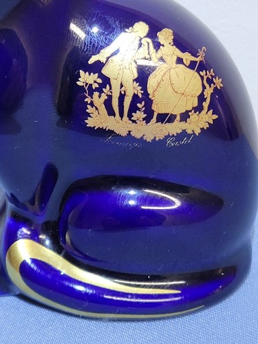 Statua vintage Limoge France gatto blu cobalto porcellana oro 22kt pezzo bellissimo - Foto 5 di 14