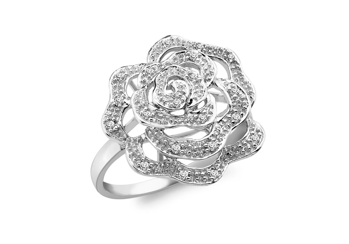 Diamond rose ring shop white gold